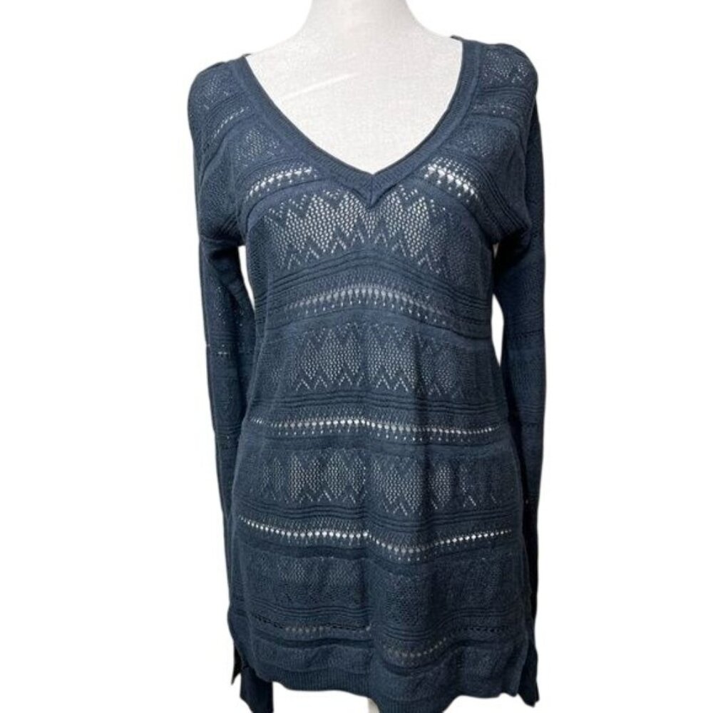 Aeropostale Womens Long Sleeve Open Knit Sweater V-Neck Pullover Medium